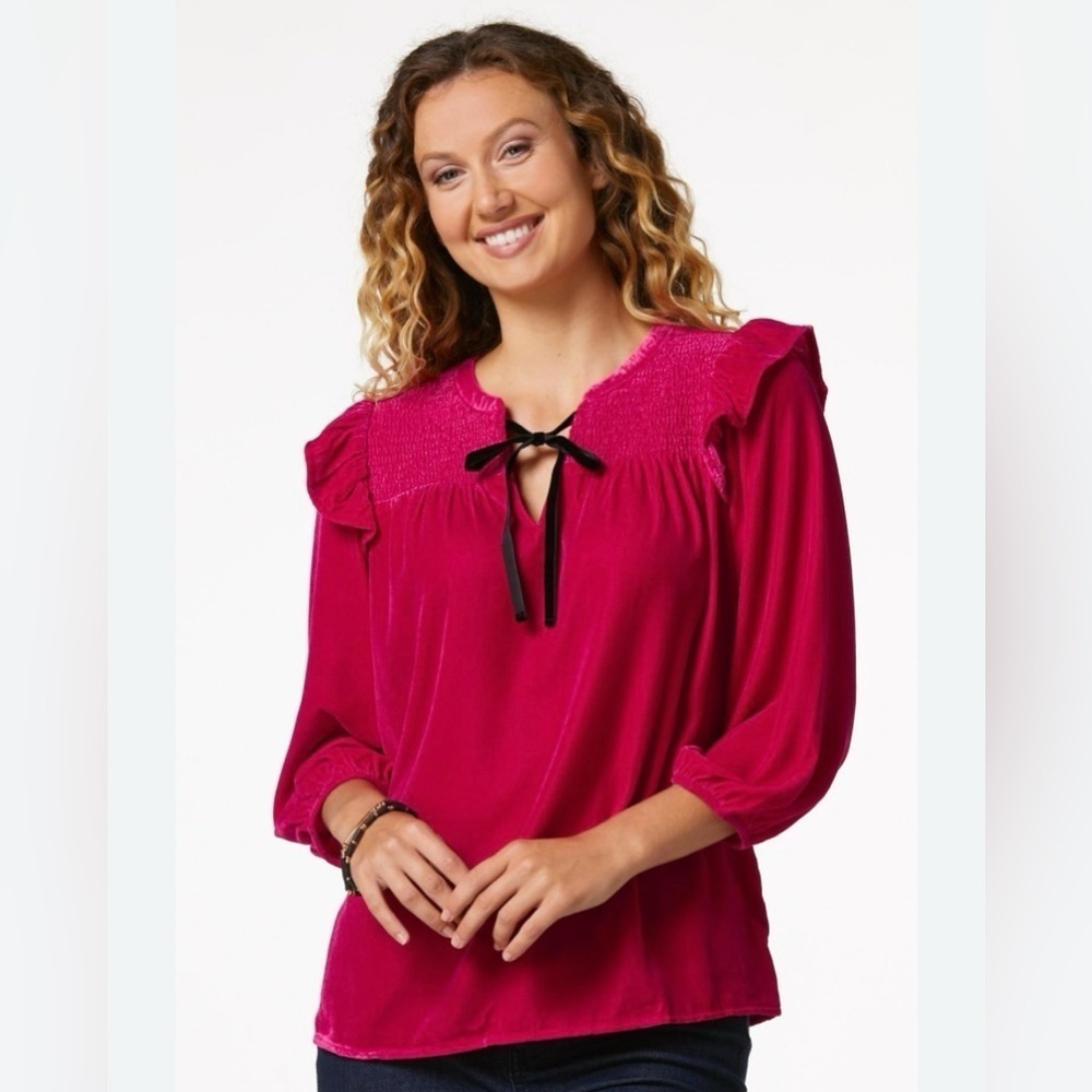 NWOT Velvet Ruffled Top Size Large
